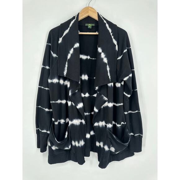 Bass Sweaters - Bass Tie Dye Open Front Cardigan Draped Pocket Sweater Sweatshirt Boho